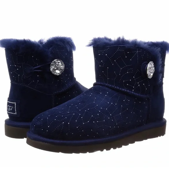 UGG mini Bailey button Swarovski bling navy boots - Picture 1 of 12